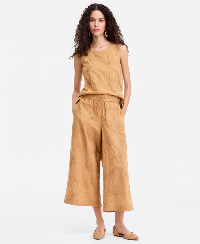 Women's Embroidered Cotton Cropped Pants