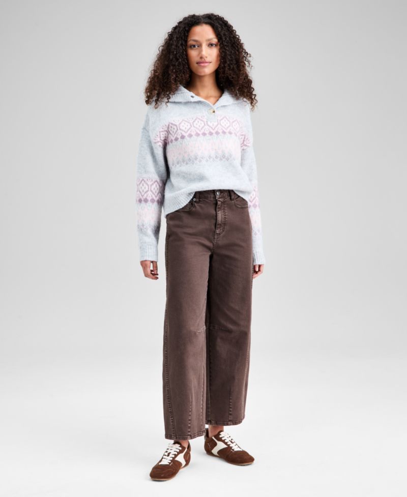 Women's High-Rise Washed Barrel-Leg Jeans