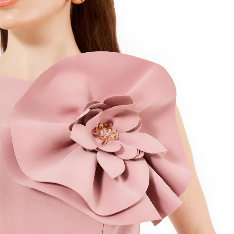 Floral Applique Crepe Column Gown