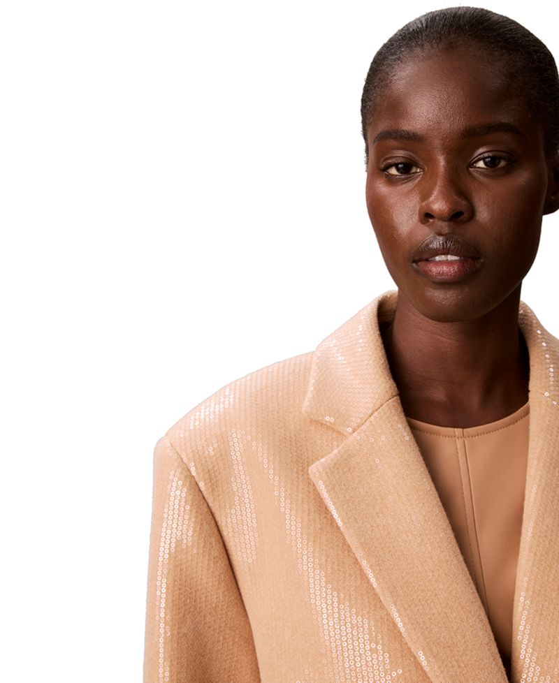 Petite Two-Button Sequined Overcoat