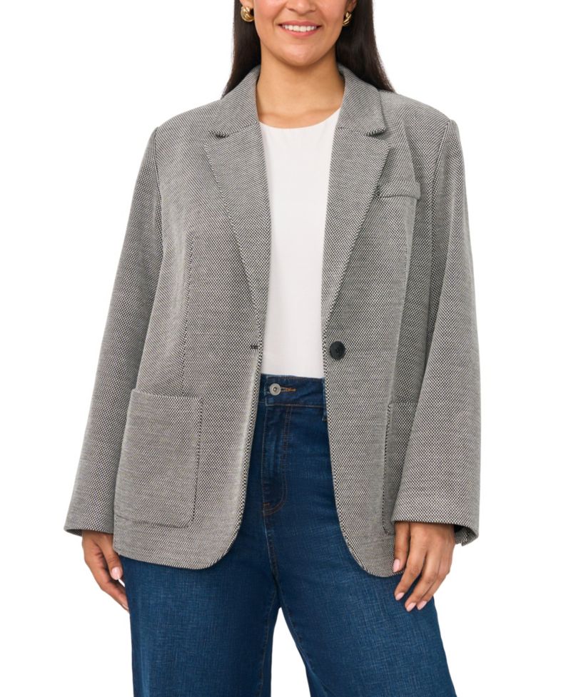 Plus Size Single-Button Mid-Length Stretch Blazer