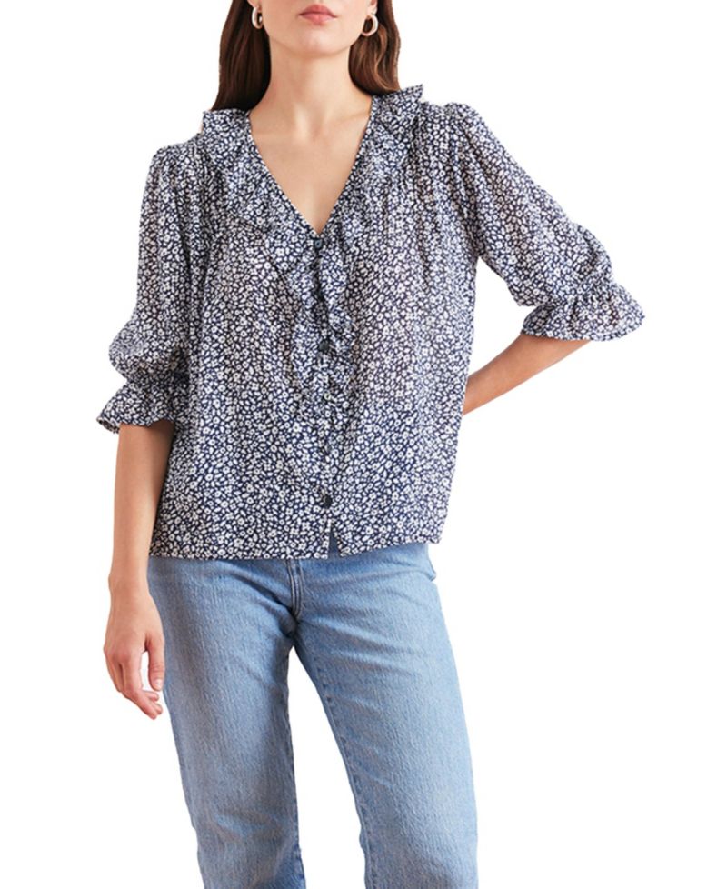 Cotton Chloe Shirt in Navy Vintage Bloom