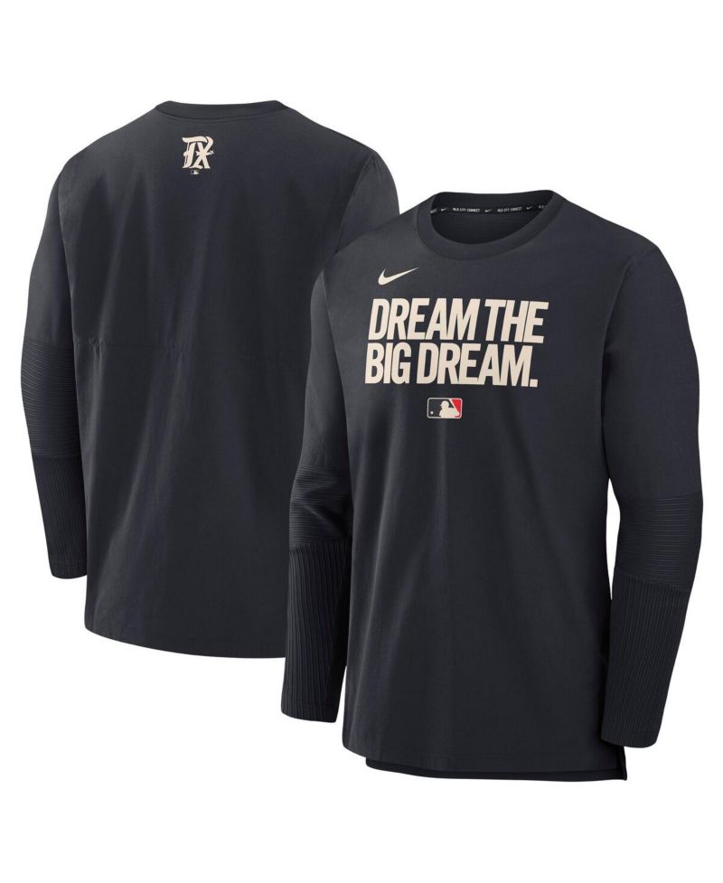 Men's Black Texas Rangers Authentic Collection City Connect Lightweight Player Tri-Blend Performance Long Sleeve T-Shirt