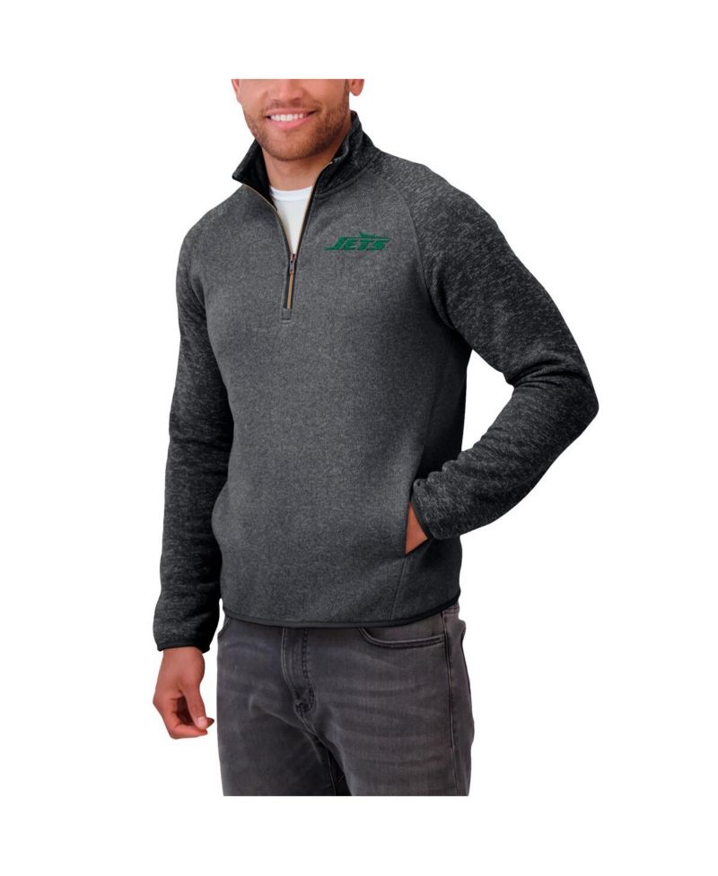 Men's Black New York Jets Tonal Raglan Quarter-Zip Top