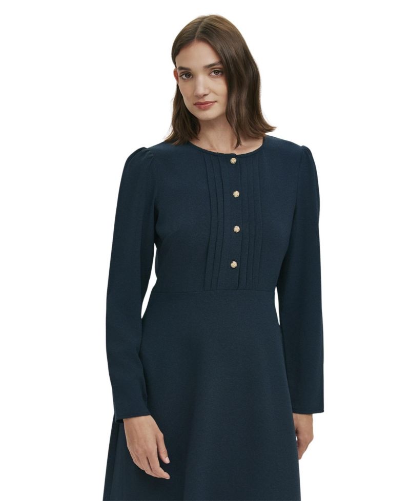Women's Shauna Long-Sleeve A-Line Crepe Dress