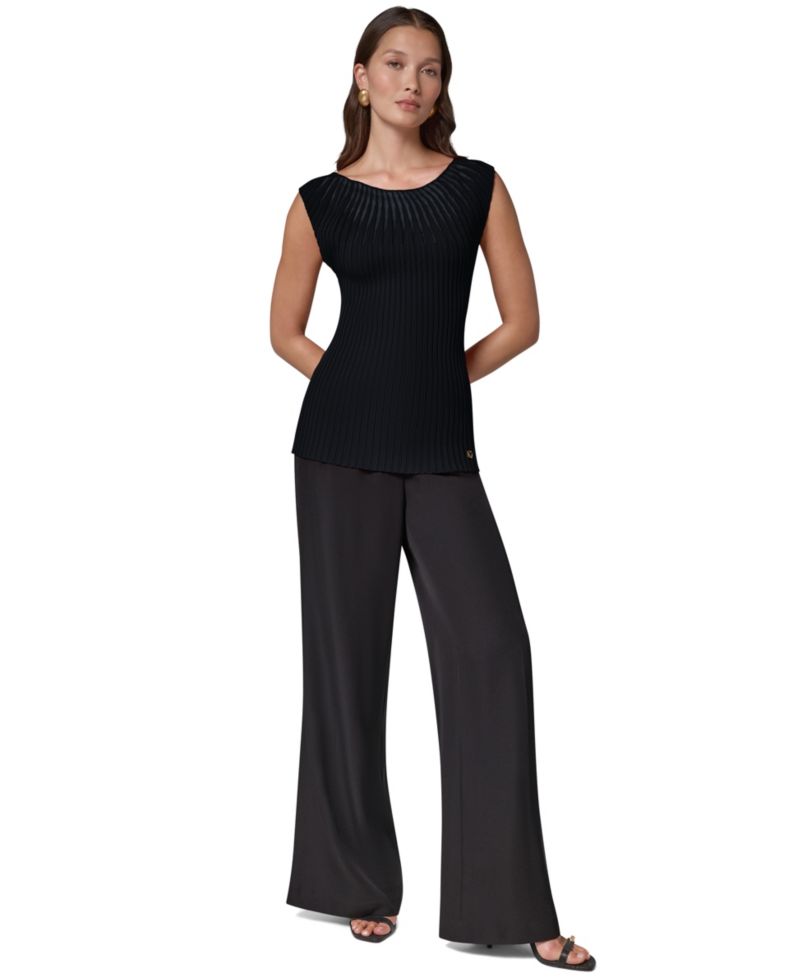 Women's Crewneck Sleeveless Ribbed Pullover Sweater