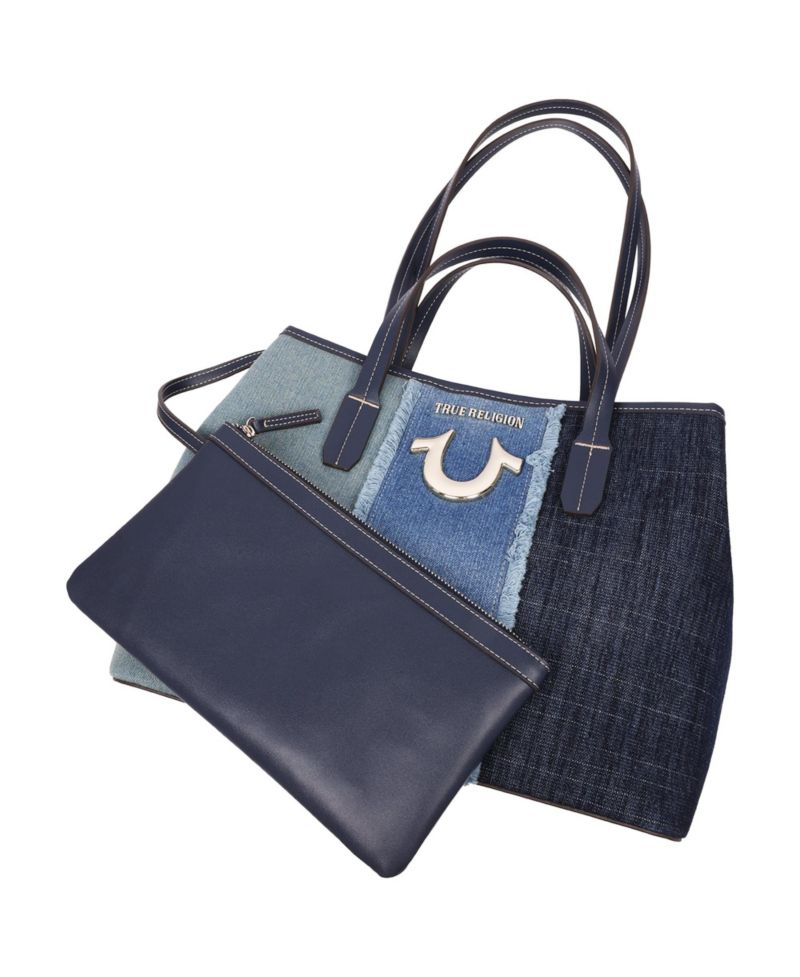 Frayed Denim Horseshoe Tote with Removable Wristlet