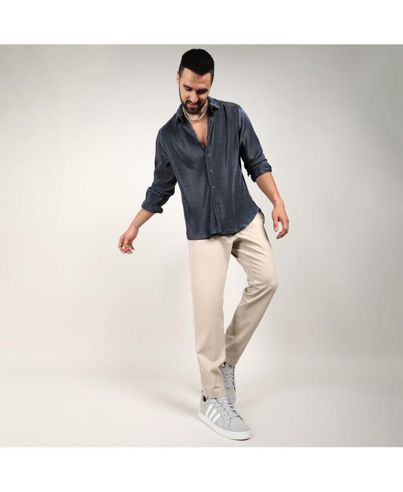 Men's Navy Blue Pleat-Creased Shirt