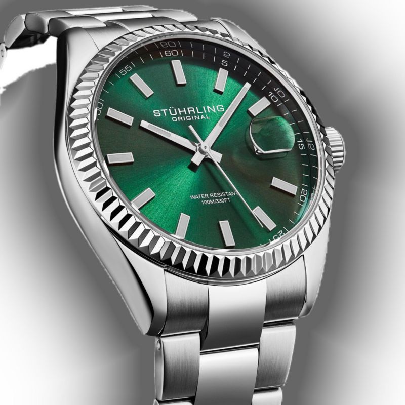 Vanguard 4069 Men s Quartz Watch - 42mm, Green Dial, Stainless Steel Bracelet, Fluted Bezel, Date, 100M Water Resistant