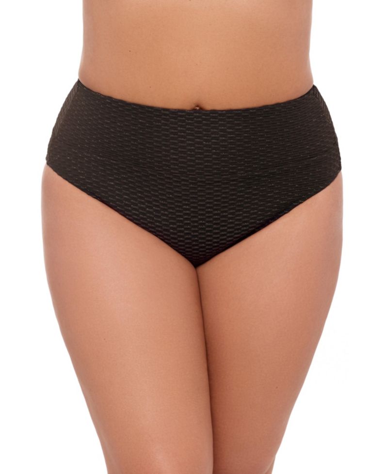 Women's Smoothing and Sculpting Ultra-Banded Grid Textured High-Waist Swimsuit Bikini Bottoms