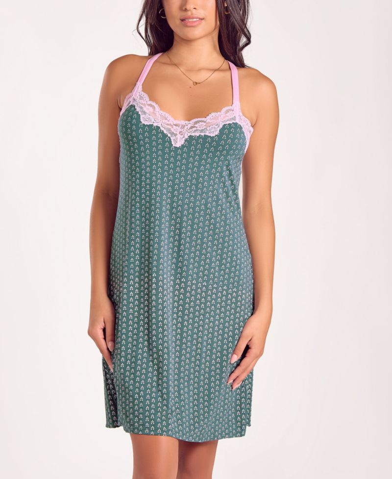 Plus Size Floral Lace Stretch Knit Nightgown