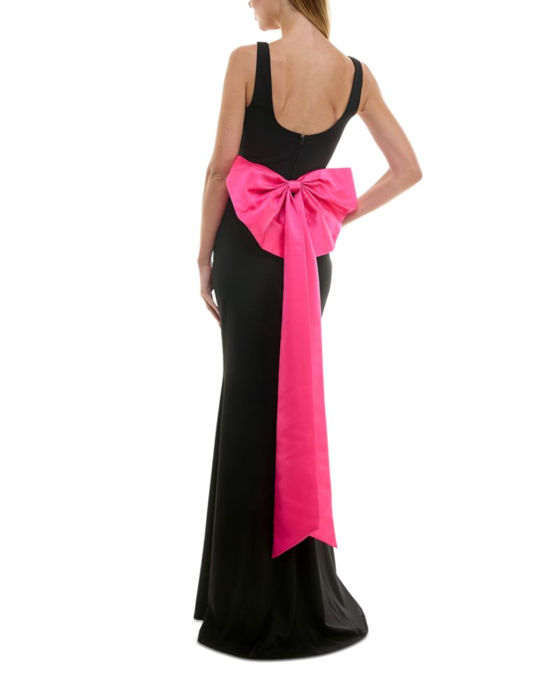 Juniors' Square-Neck Sleeveless Bow-Drape Gown