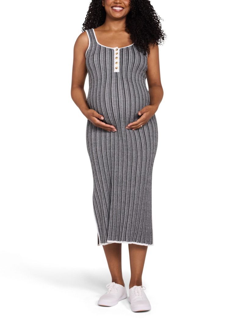 Women's Motherhood Sleeveless Nursing Henley Midi Dress