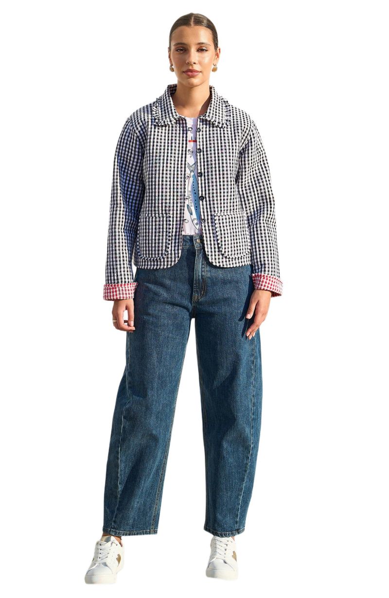 Women's Gingham Frill Collar Jacket