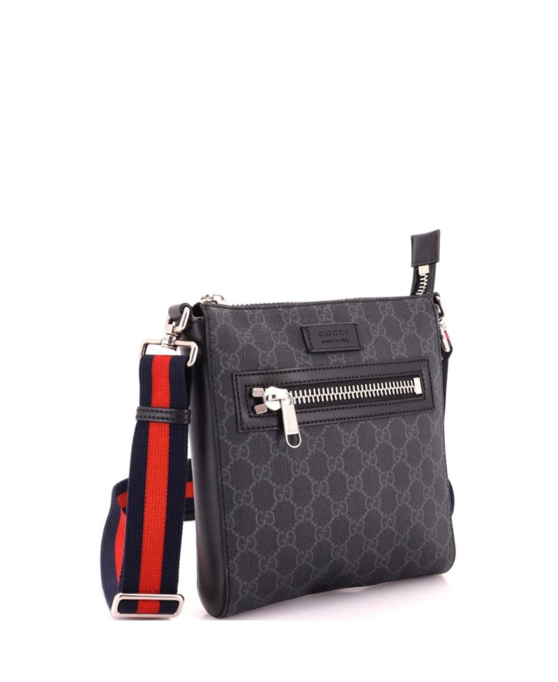 Small Web Strap Front Zip Messenger Bag GG Coated Canvas