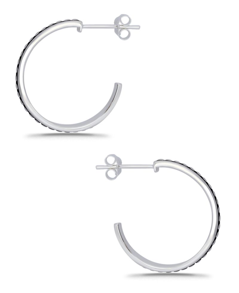 Oxidized Beaded Round Half Hoop Earrings