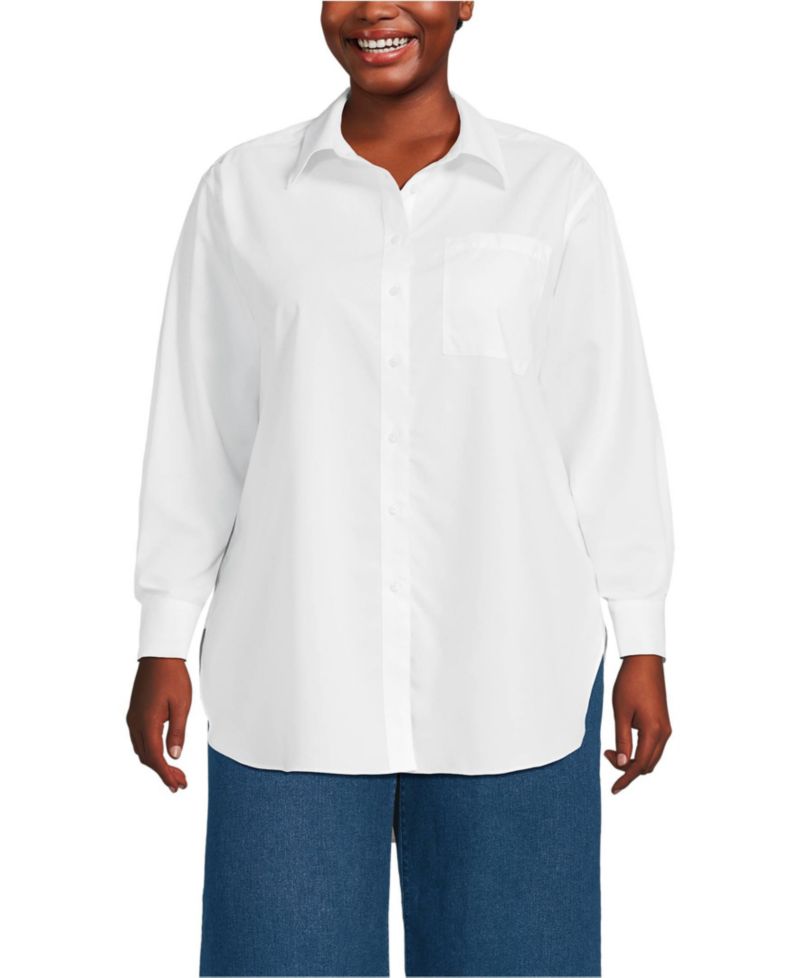 Plus Size Oversized No Iron Tunic with Statement Collar Shirt