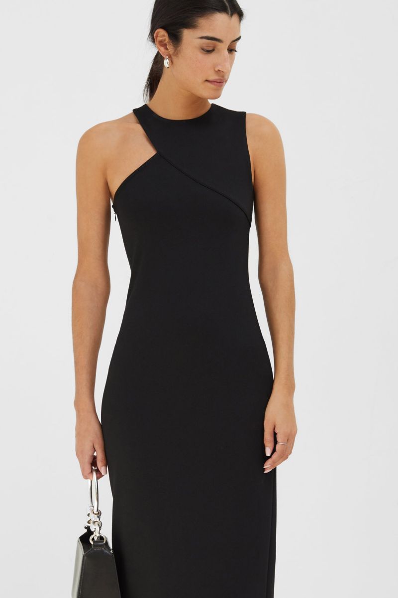 Women's Sabrina Shoulder-Cutout Straight Midi Dress with Back Slit