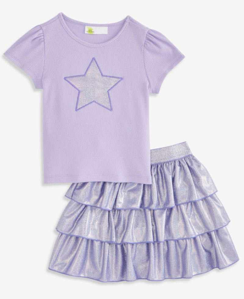 Toddler Girls' 12M-5T Star T-Shirt and Sparkle Tiered Skort, 2-Piece Set