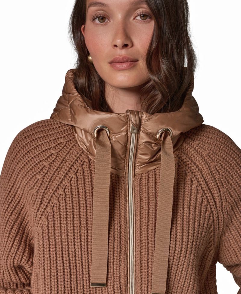 Women's Wool-Blend Hooded Mixed-Media Chunky Jacket