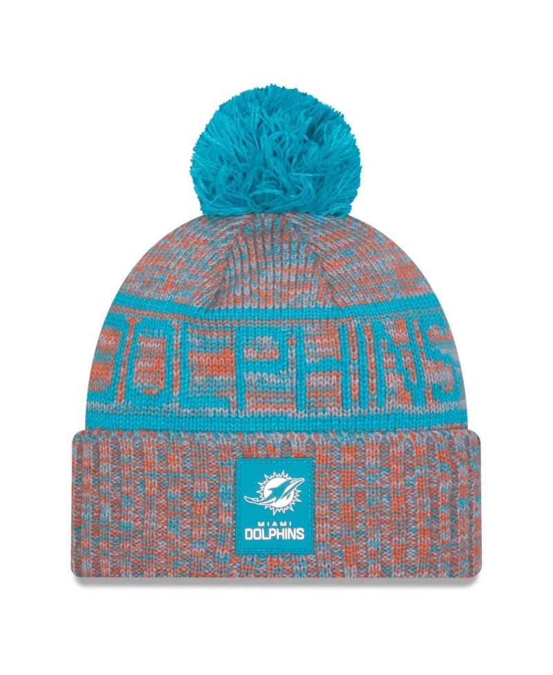 Men's Orange Miami Dolphins 2025 Sideline Cold Weather Cuffed Pom with Knit Hat