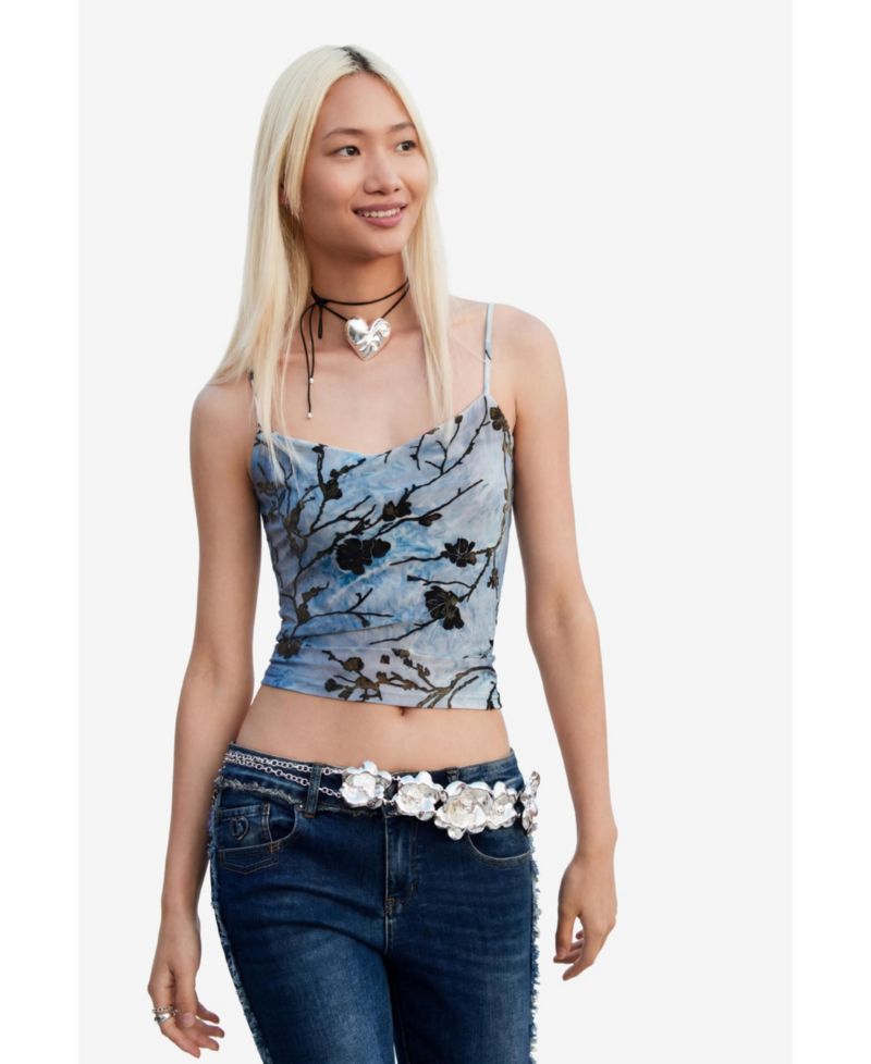 Women's Floral-Print Spaghetti-Strap Cropped Tank