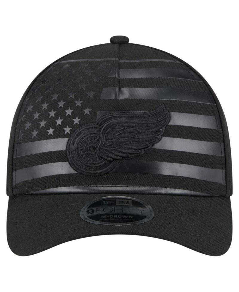 Men's Black Detroit Red Wings Game Day Stealth Flag 9FORTY A-Frame Adjustable Hat