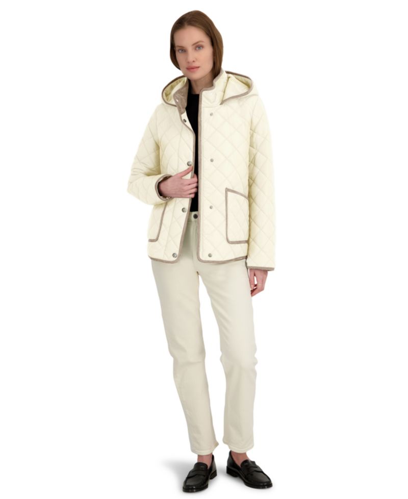 Women's Hooded Cordouroy Trim Quilted Coat