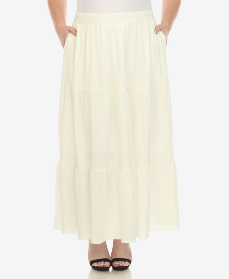 Plus Size Pleated Tiered Maxi Skirt