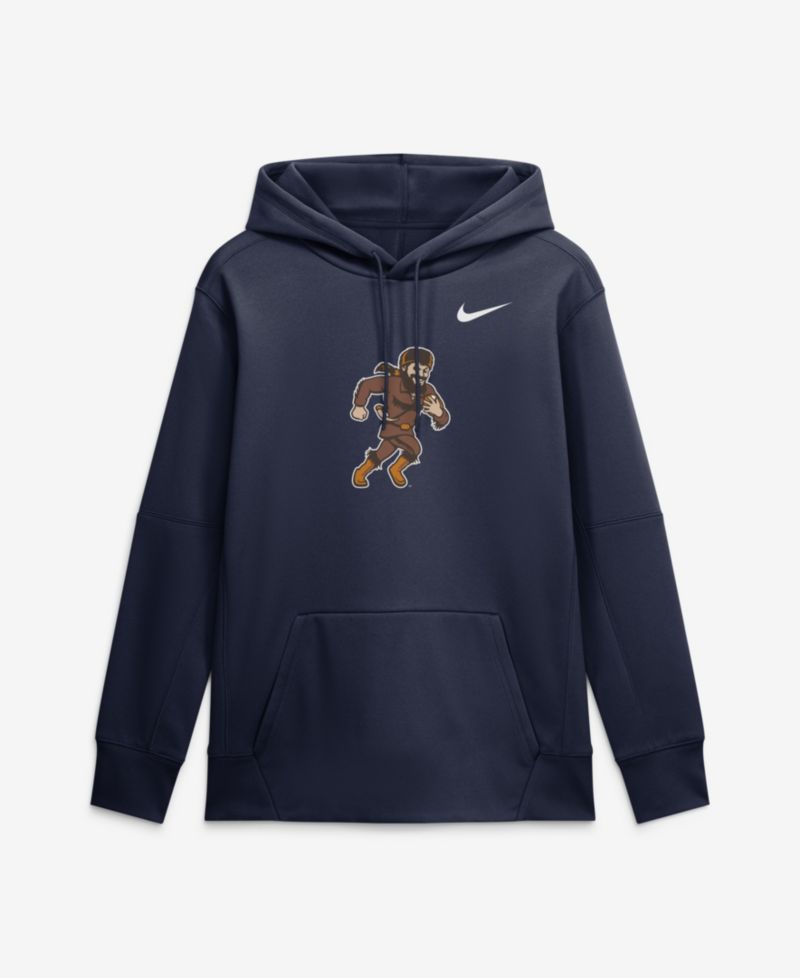 Men's Navy West Virginia Mountaineers Rushing Mascot Therma-FIT Hoodie