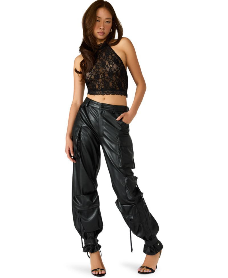 Women's Vegan Leather Duo Faux Leather Baggy Fit Duo Pants
