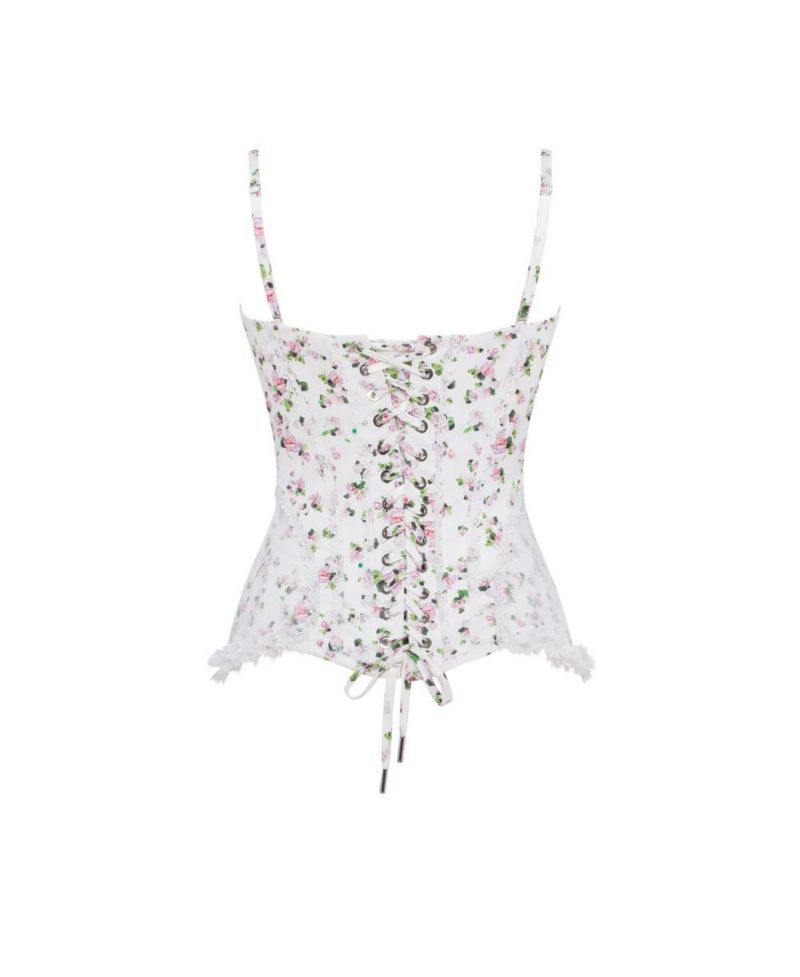 Womens Romantic apple blossom corset with rosebud appliques