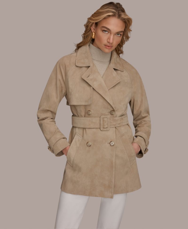 Women's Double Breasted Belted Suede Trench Coat