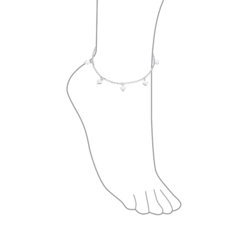 Multi Charm Heart Anklet Ankle Bracelet .925 Sterling Silver Adjustable