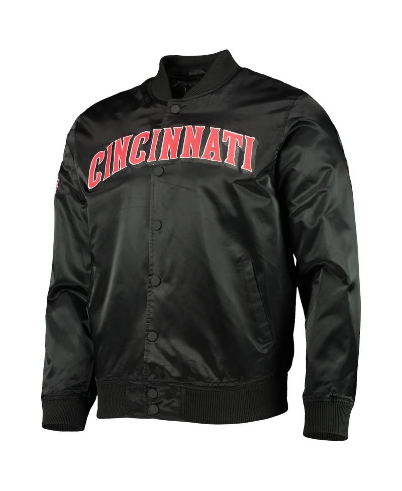 Men's Black Cincinnati Reds Wordmark Satin Full-Snap Jacket