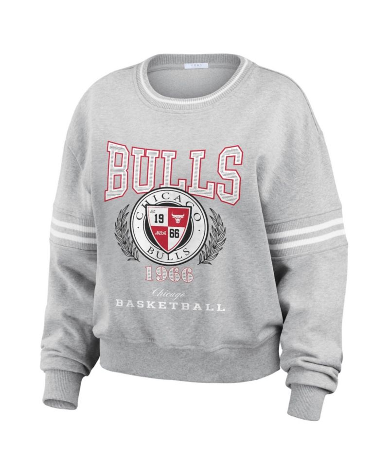 Women's Heather Gray Chicago Bulls French Terry Pullover Sweatshirt