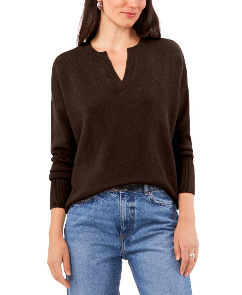 Women's Cozy V-Neck Dropped-Shoulder Sweater
