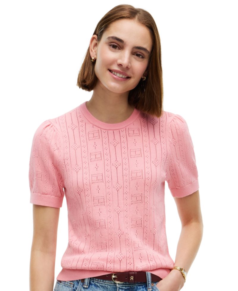 Women's Pointelle Puff-Sleeve Sweater