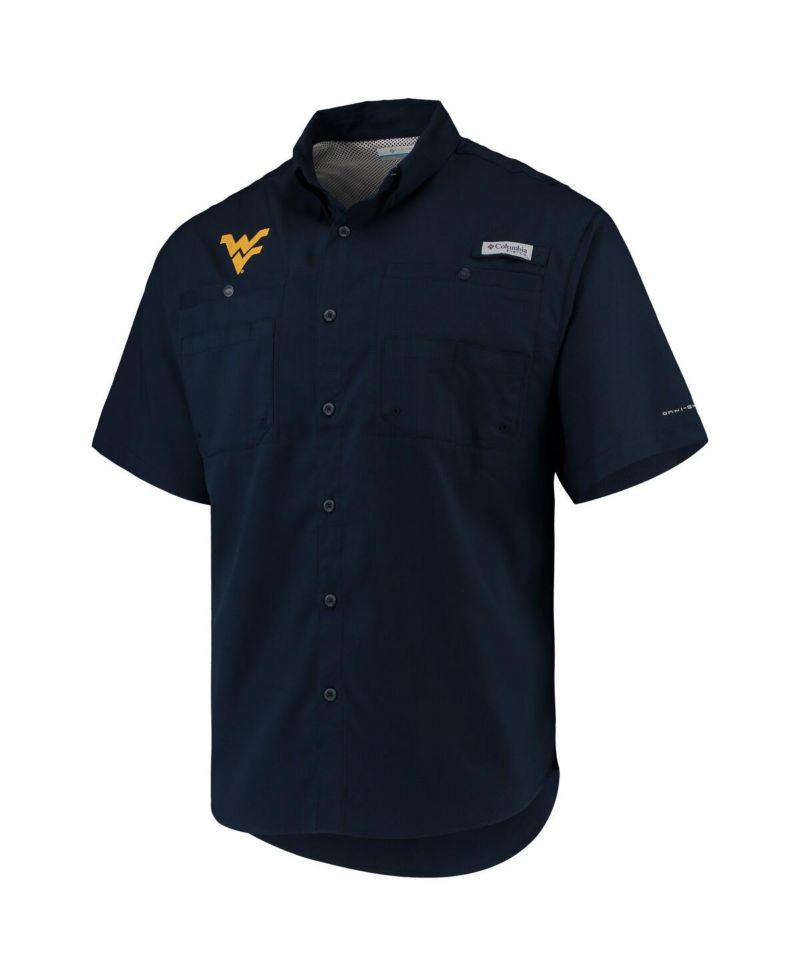 Men's Navy West Virginia Mountaineers PFG Tamiami Omni-Shade Button-Down Shirt