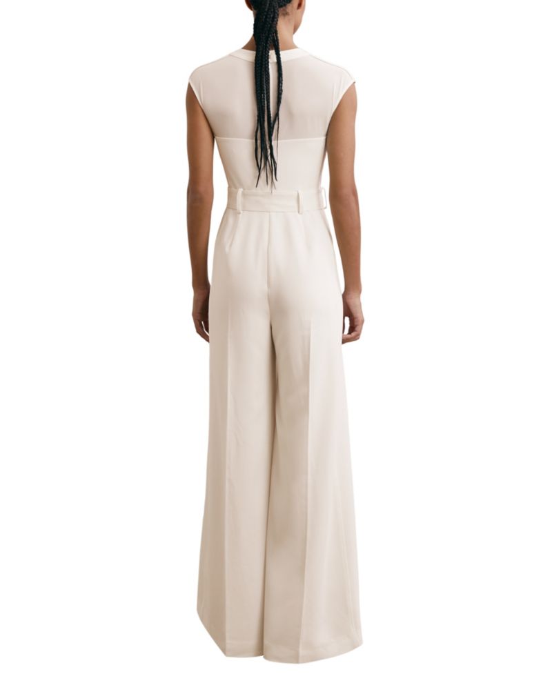 Women's Alba Sheer-Panel Wide-Leg Belted Jumpsuit
