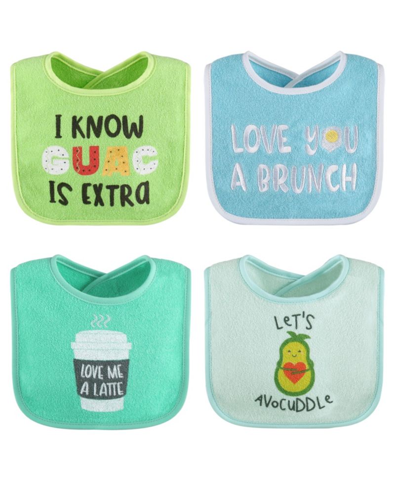 Cotton Baby Bibs for Girls or Boys, 8 Pack, Green, Blue, Yellow