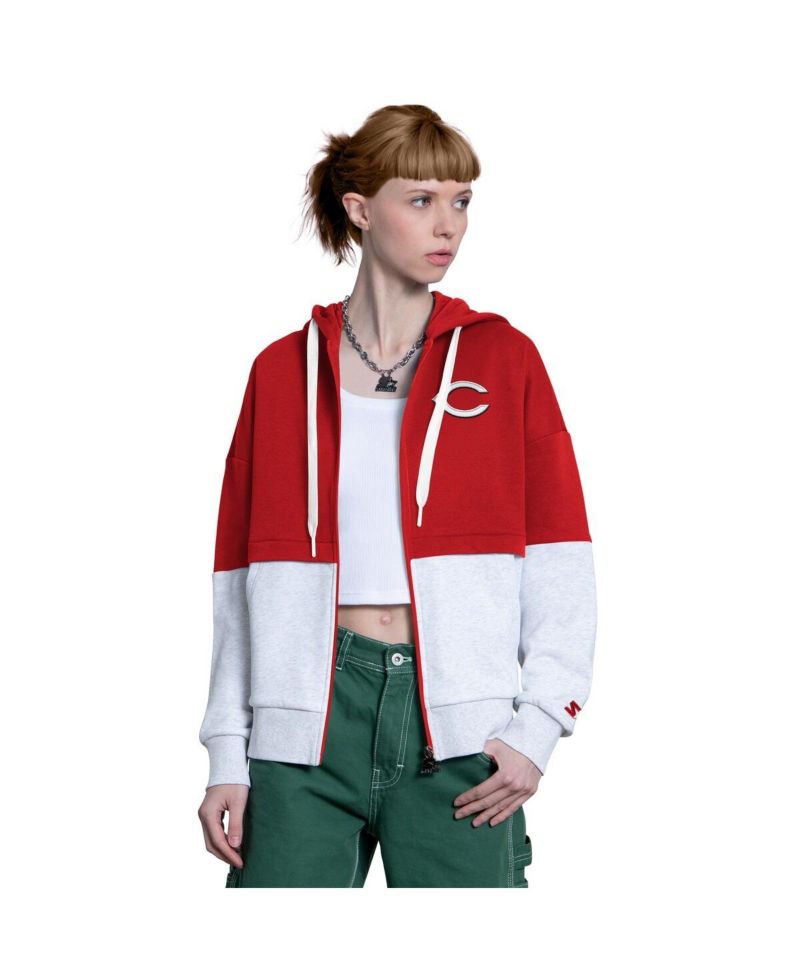 Women's Red/Heather Gray Cincinnati Reds Wishbone Full-Zip Hoodie