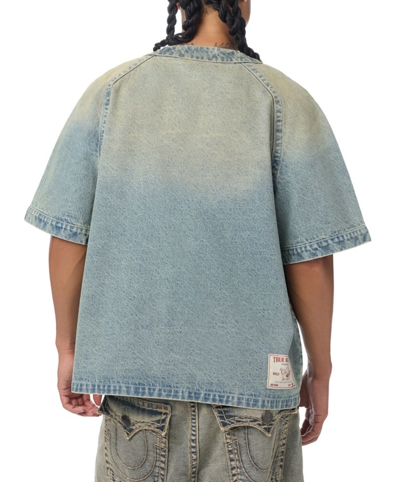 Men's Short-Sleeve Raglan Denim Baseball Shirt