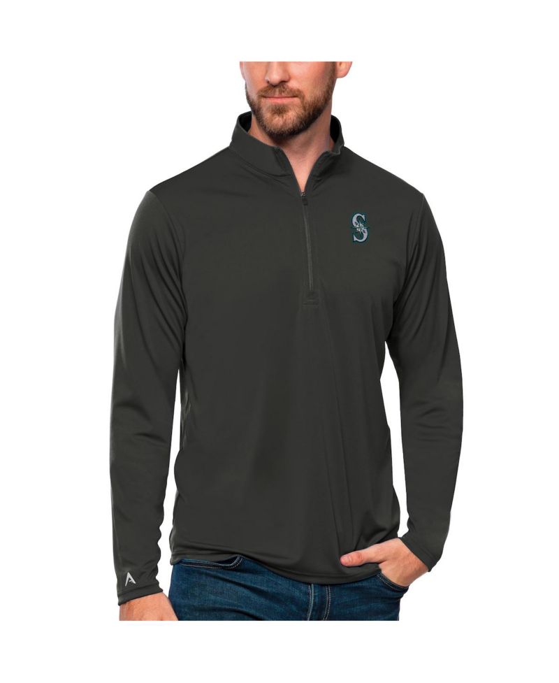 Men's Charcoal Seattle Mariners Tribute Quarter-Zip Pullover Top