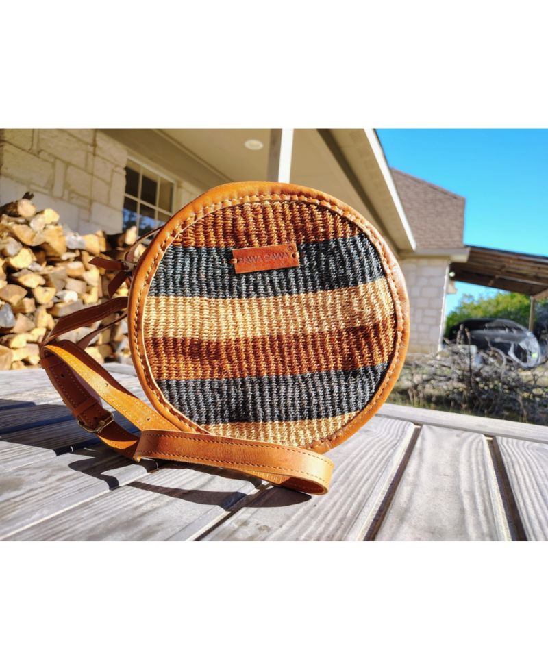 Earth Tone Round Handmade Sisal Crossbody Bag