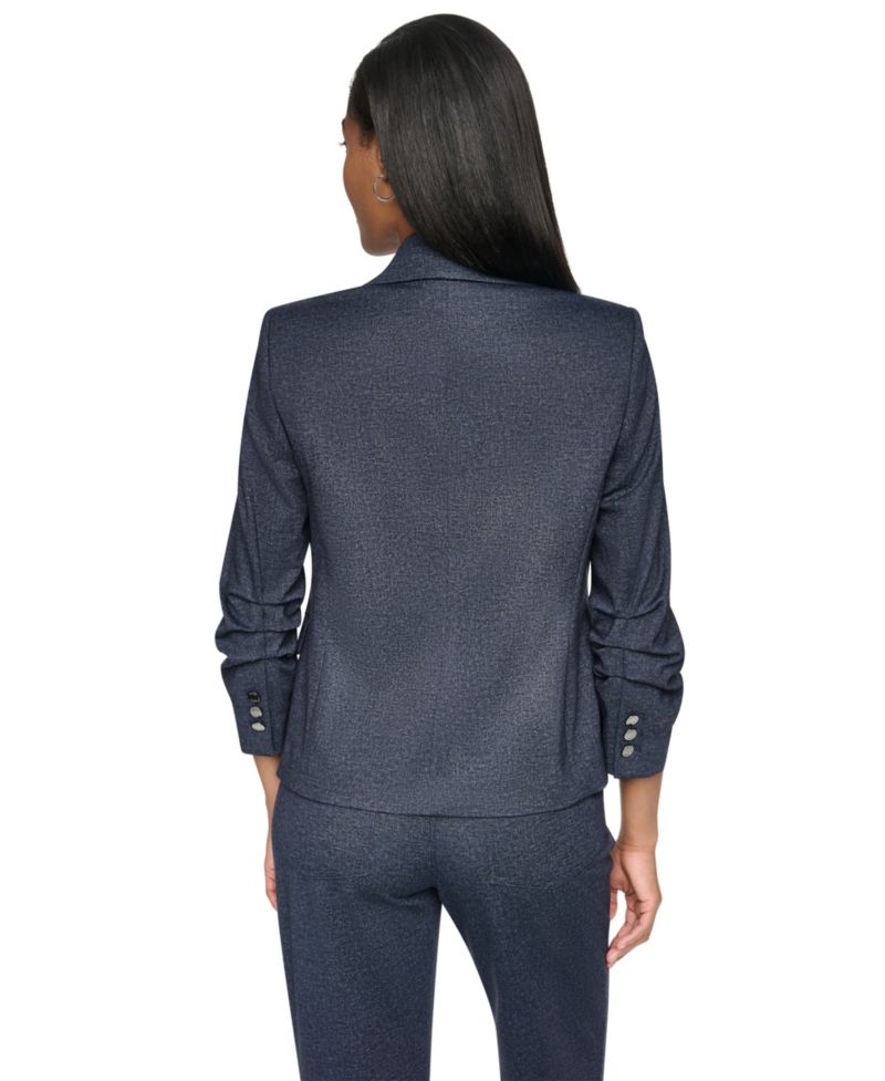 Women's Faux Denim Short Ruched-Sleeve Blazer