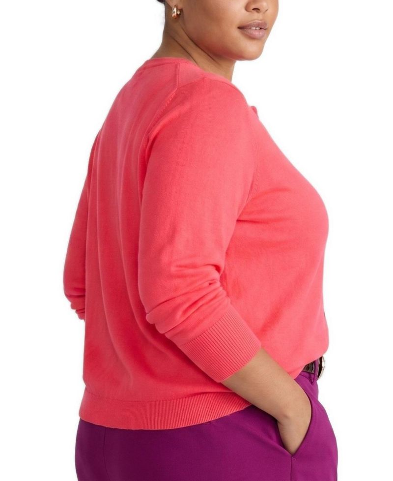 Plus Size Fine Knit Crewneck Cardigan