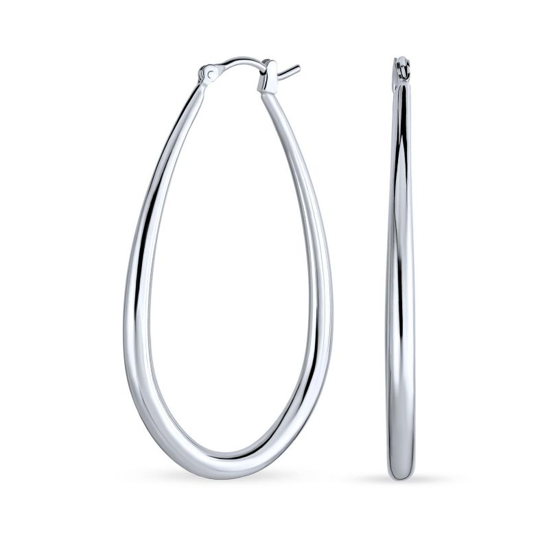 Large Tube Oval Hoop Earrings 2" .925 Sterling Silver Hinged Notched