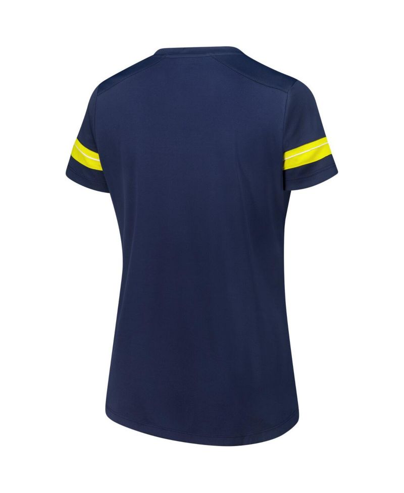 Women's Navy Michigan Wolverines Plus Size Overtime Readiness Lace-Up T-Shirt