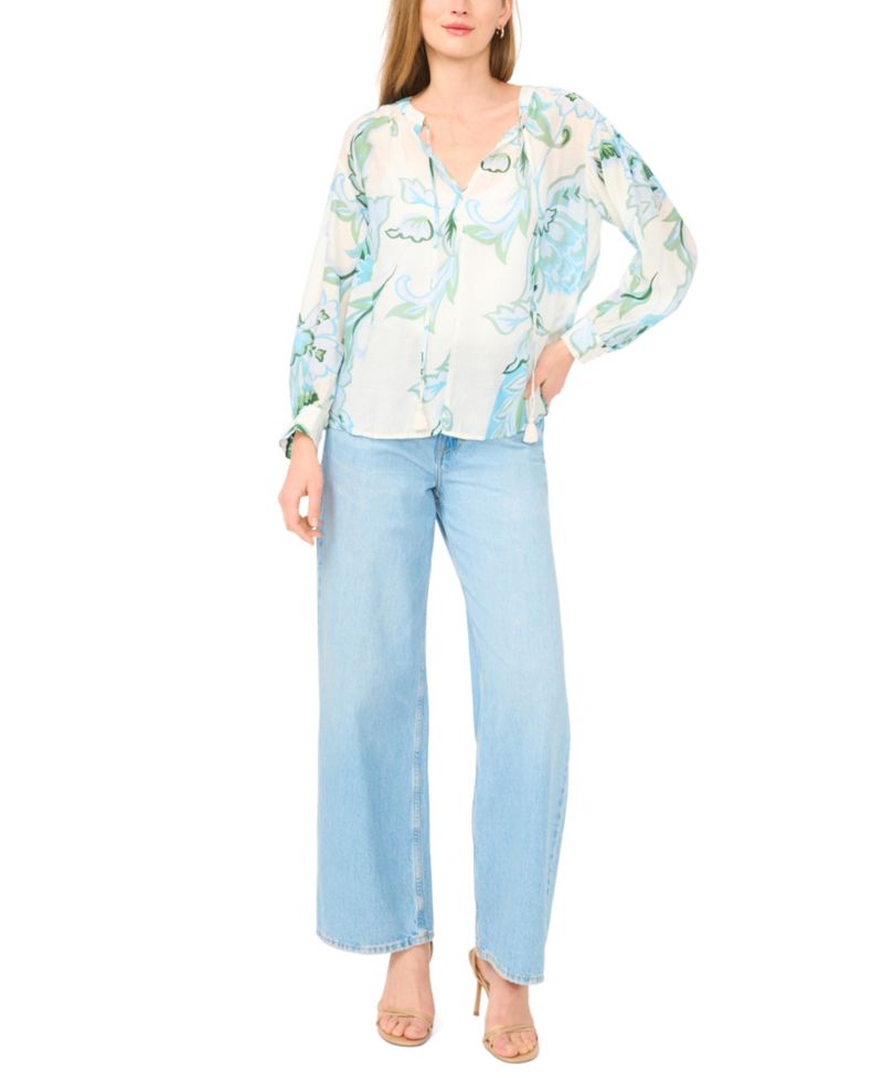 Women's Long-Sleeve Oversized Tie-Front Top